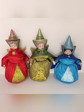 Disney Store Sleeping Beauty Fairy God Mothers Flora Fauna Merryweather Doll HTF